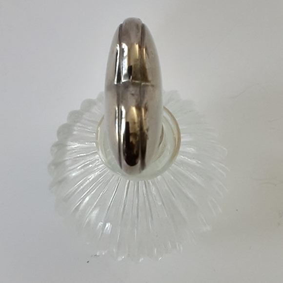 VTG Heart Shaped Silver Plated Ribbed Lead Crystal Perfume Bottle - Picture 2 of 7